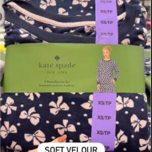 Kate Spade Soft Velor Pajama Set - Navy and Pink bow design NWT